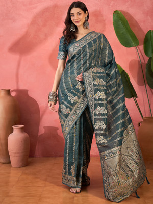 Sangria Self Design Saree with Attached Blouse Silk Blend Saree(Light Blue)