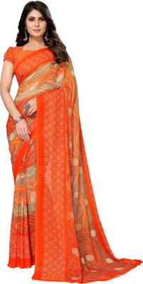 Priyashi Floral Print Daily Wear Georgette Saree(Orange)