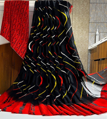 Bombey Velvat Fab Embellished Arani Pattu Georgette, Chiffon Saree(Red, Black)