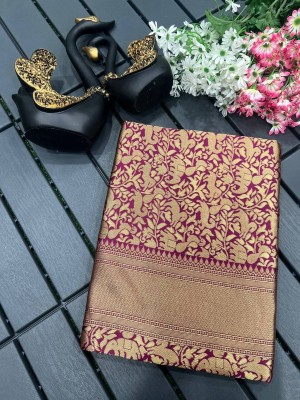 Julee Solid/Plain Banarasi Pure Silk Saree(Purple)