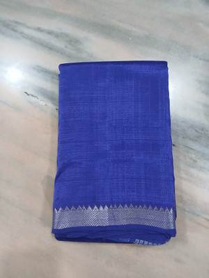 GRUHA LAKHSMI SAREES Woven Mangalagiri Handloom Cotton Silk, Jute Silk Saree(Dark Blue)
