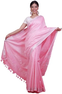 HAIDER ALI AND SONS Solid/Plain Bhagalpuri Cotton Linen Saree(Pink)