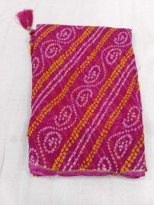 Shiv Shakti Embellished Bandhani Polyester Saree(Pink)