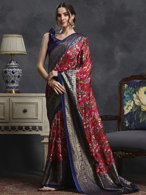 Anouk Rustic Printed Chinnalapattu Silk Blend Saree(Red)