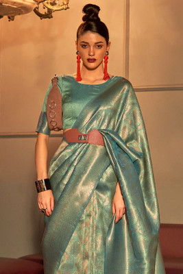 MADHUHANSH Solid/Plain Banarasi Pure Silk Saree(Light Blue)