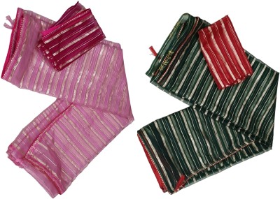 GoVika Self Design Bollywood Tissue Saree(Pack of 2, Multicolor)