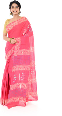 TANTUJA BENGAL HANDELOOM Printed Handloom Handloom Pure Cotton Saree(Pink)