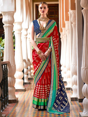 ANOUK Printed Ikkat Silk Blend Saree(Red)