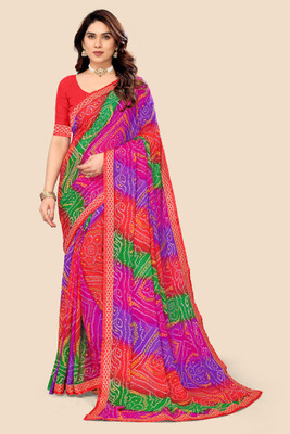 maayro Printed Bandhani Georgette Saree(Multicolor)