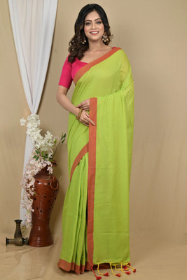 DipDiya Solid/Plain Handloom Pure Cotton Saree(Green)