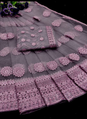 GEZREL Embroidered Leheria Net Saree(Purple)