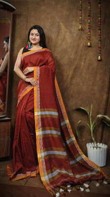 Anidipta collection Self Design Handloom Pure Cotton Saree(Red)