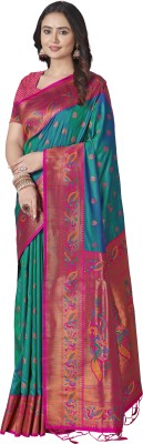 Elite Weaves Woven Paithani Silk Blend Saree(Multicolor)
