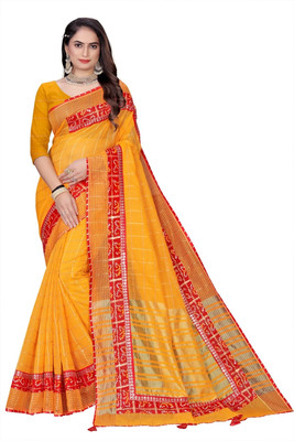 Dhanlaxmi Creation Woven Daily Wear Cotton Blend Saree(Yellow)
