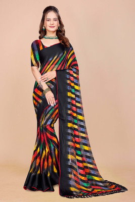 Nandita Printed Bollywood Satin Saree(Black)