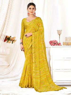 Tasrika Embellished Bandhani Chiffon Saree(Yellow)