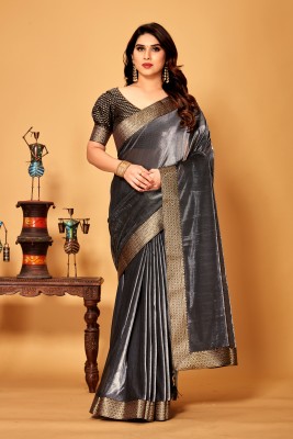 DIVYASHAKTI FASHION Solid/Plain Bollywood Silk Blend Saree(Grey)