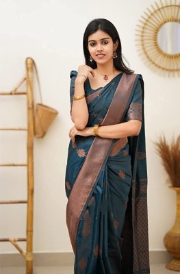 shivdarshan creation Self Design Kanjivaram Jacquard Saree(Dark Blue)