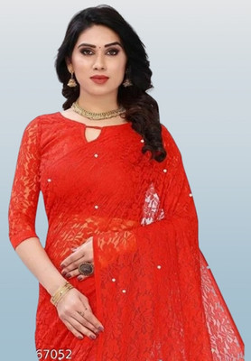 SwiftStyle Solid/Plain Bollywood Net Saree(Red)