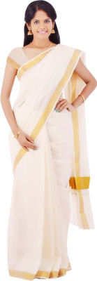 Gugaliya Solid/Plain Kasavu Pure Cotton Saree(Multicolor)