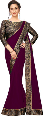 Maruti Creation Solid/Plain Bollywood Georgette Saree(Purple)