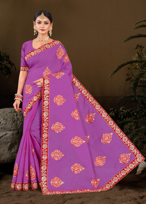 RANJANA CREATION Embroidered Tant Cotton Silk Saree(Purple)