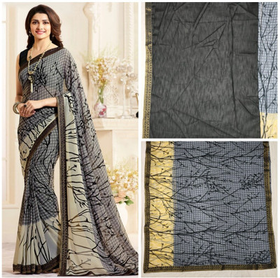 KSNDVTrendz Floral Print Bandhani Georgette Saree(Grey)