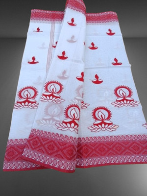 Happy Creation Woven Jamdani Cotton Blend Saree(Multicolor)