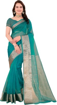 PEACOCK FASHION Self Design Banarasi Organza, Jacquard Saree(Green)