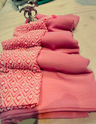 HouseOfCommon Solid/Plain Bollywood Georgette Saree(Pink)