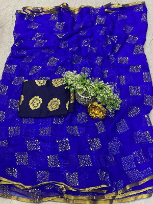 VINIT ENTERPRISE Embellished Daily Wear Chiffon Saree(Blue)