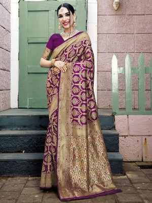 sagarika Woven Banarasi Art Silk Saree(Magenta)