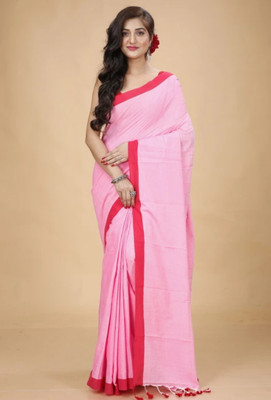 ADbutiq Solid/Plain Bollywood Pure Cotton Saree(Pink)