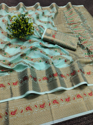 Divastri Woven Banarasi Cotton Silk Saree(Blue)