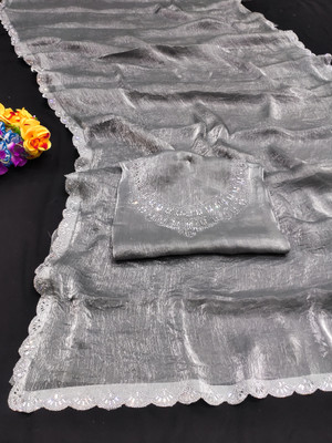 ZOYAL ENTERPRISE Embellished Bollywood Jimmy choo Saree(Grey)