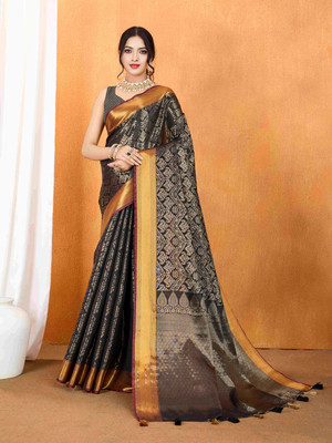 Tasrika Woven Banarasi Silk Blend Saree(Black)