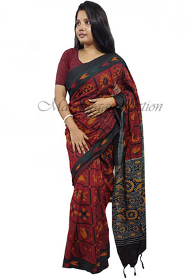 maadurga Printed Sambalpuri Cotton Blend Saree(Red)