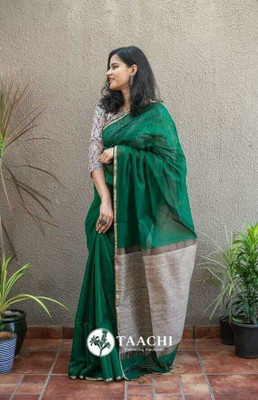 BiswasTextiles Self Design Handloom Cotton Silk Saree(Blue)
