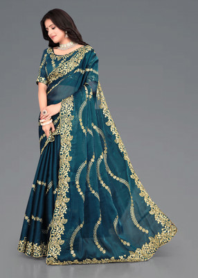 Brahmani Creation Woven Kanjivaram Silk Blend Saree(Blue)