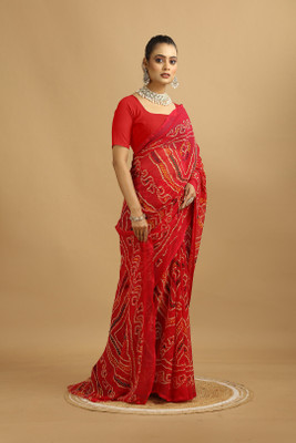 MAHARAJ SAREES Solid/Plain Bollywood Georgette Saree(Red)