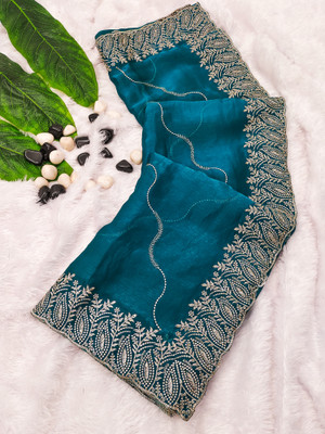 NIRMOHIFASHION Embroidered Bollywood Jimmy choo Saree(Light Blue)