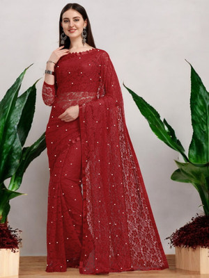 NORAFLEXx Self Design Bollywood Net Saree(Maroon)
