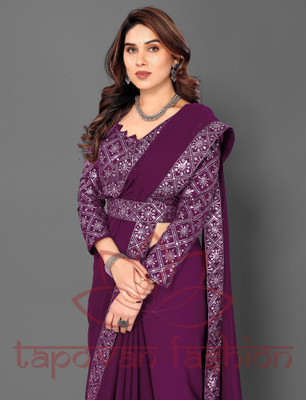 tapovan fashion Solid/Plain Bollywood Chiffon Saree(Magenta)