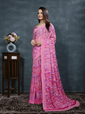 Kanooda Prints Printed Bollywood Georgette Saree(Grey)