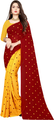 Moda Rapido Polka Print Daily Wear Georgette Saree(Red, Yellow)