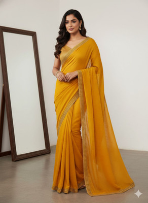 Bhawani saree center Embellished Bollywood Pure Silk Saree(Yellow)