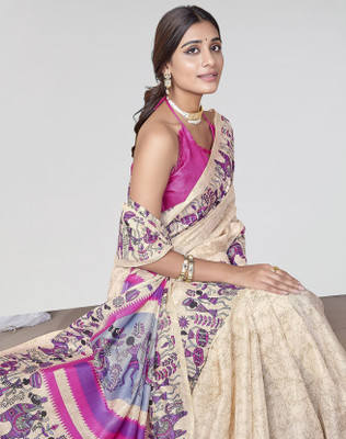 ANIRAV Printed Mysore Art Silk Saree(Pink)