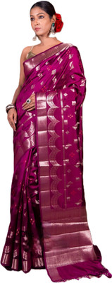 Luxury Silk Woven, Geometric Print Bhagalpuri Raw Silk Saree(Maroon)