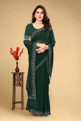 VEERAIVA Embroidered Bollywood Georgette Saree(Green)