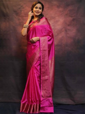 frenzy design Self Design Banarasi Art Silk, Jacquard Saree(Pink)